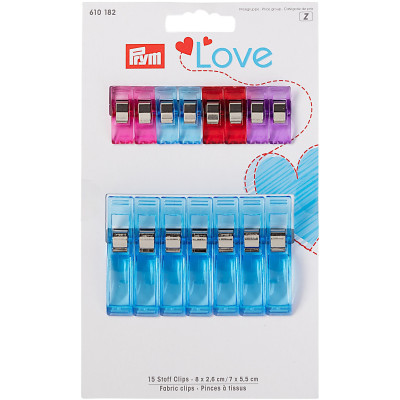 Klipy na látky 8 x 2,6 cm / 7 x 5,5 cm (15 ks) PRYM Love