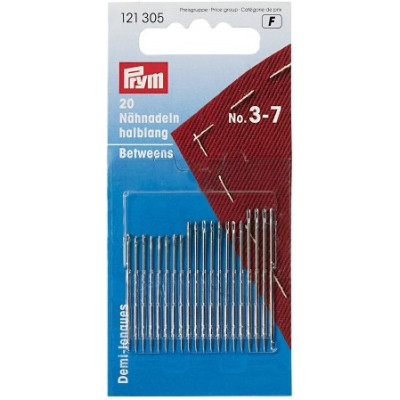 Jehly pro ruční šití polodlouhé ostré č. 3-7 (20 ks) PRYM