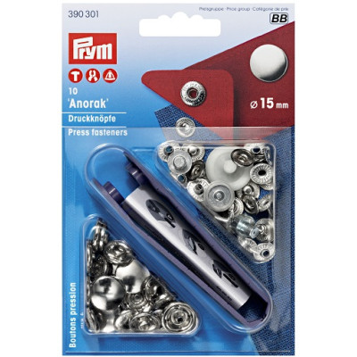 Stiskací knoflíky stříbrné, 15 mm (10 ks) PRYM