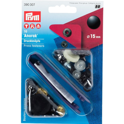 Stiskací knoflíky černé, 15 mm (10 ks) PRYM