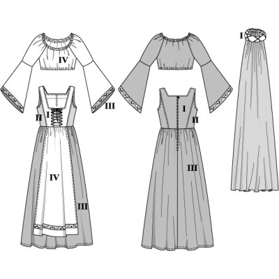 Střih Burda číslo 2509 středověké šaty, klobouk se závojem