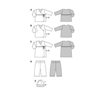 Střih Burda číslo 9451 dětské zavinovací tričko, kalhoty, čepice