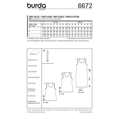 Střih Burda číslo 6672 tílko, tílkové šaty pro plnoštíhlé