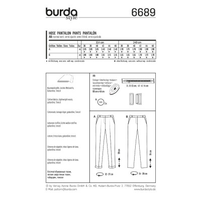 Střih Burda číslo 6689 cigaretové kalhoty, kalhoty s puky