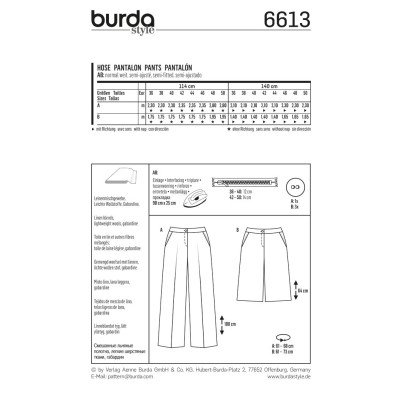 Střih Burda číslo 6613 kalhoty se širokými nohavicemi, bermudy