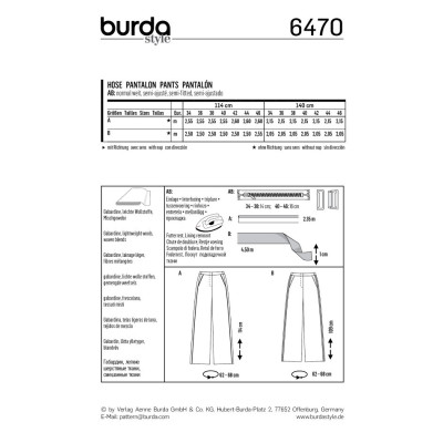 Střih Burda číslo 6470 kalhoty se širokými nohavicemi Marlene