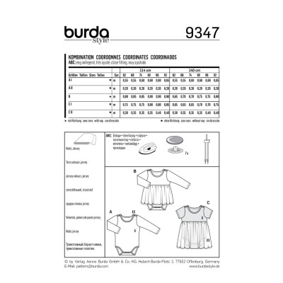 Střih Burda číslo 9347 dětské bodýčko, bodýčko se sukní