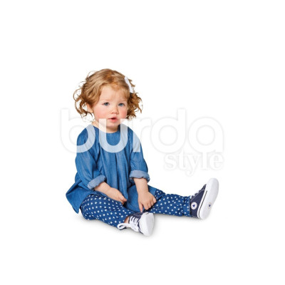 Střih Burda číslo 9348 dětské áčkové propínací šaty, tunika, kalhoty