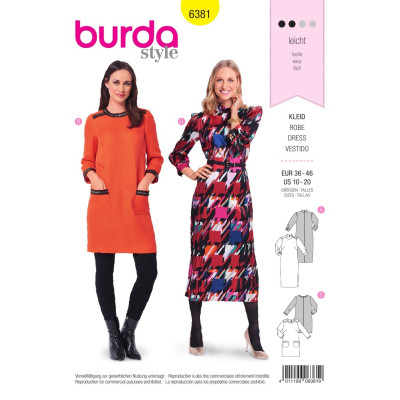 Střih Burda číslo 6381 midi šaty, retro šaty 60. léta