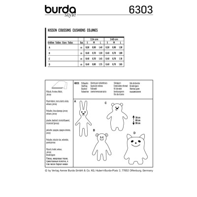 Střih Burda číslo 6303 zvířecí polštářky