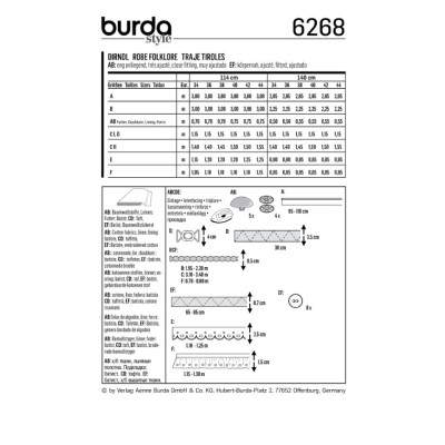Střih Burda číslo 6268 krojové šaty, krojová zástěra, krojová halenka