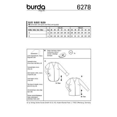 Střih Burda číslo 6278 halenka, košile