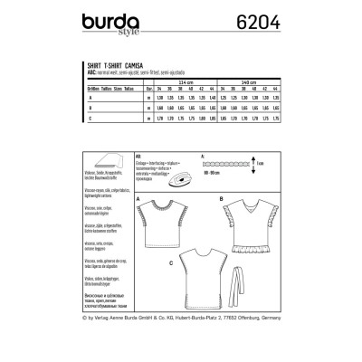 Střih Burda číslo 6204 jednoduché tričko