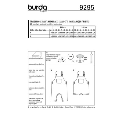 Střih Burda číslo 9295 dětské laclové kalhoty