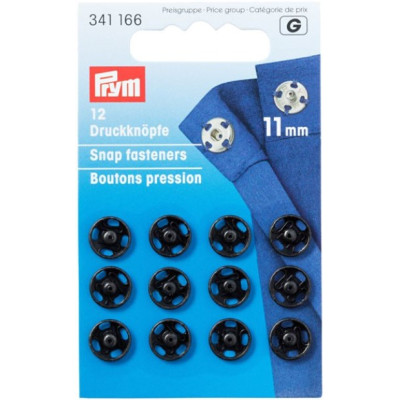Patentky kulaté černé, 11 mm (12 ks) PRYM