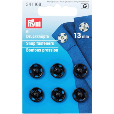 Patentky kulaté černé, 13 mm (6 ks) PRYM