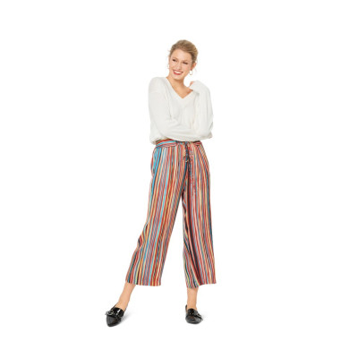 Střih Burda číslo 6148 volné kalhoty s gumou v pase, lněné kalhoty