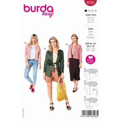 Střih Burda číslo 6123 otevřené sako bez límce, delší sako