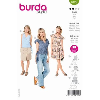 Střih Burda číslo 6122 zavinovací halenka, zavinovací šaty