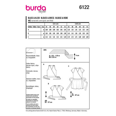 Střih Burda číslo 6122 zavinovací halenka, zavinovací šaty