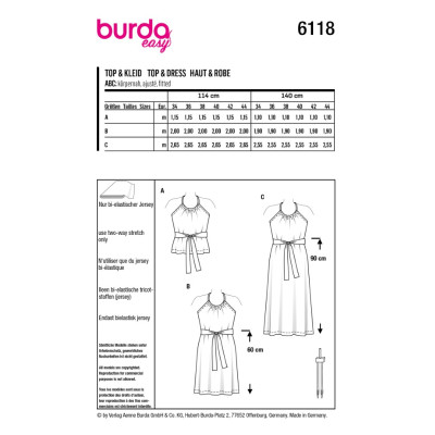 Střih Burda číslo 6118 zavinovací šaty za krk, zavinovací top