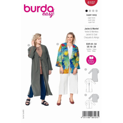 Střih Burda číslo 6107 lehké sako, kabátek pro plnoštíhlé