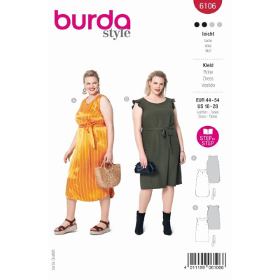 Střih Burda číslo 6106 šaty bez rukávů pro plnoštíhlé