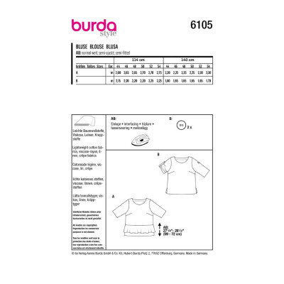 Střih Burda číslo 6105 tričko s volánem pro plnoštíhlé