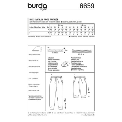 Střih Burda číslo 6659 teplákové kalhoty, tepláky