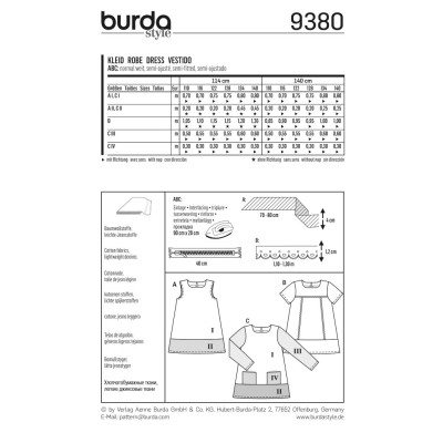 Střih Burda číslo 9380 dětské áčkové šaty