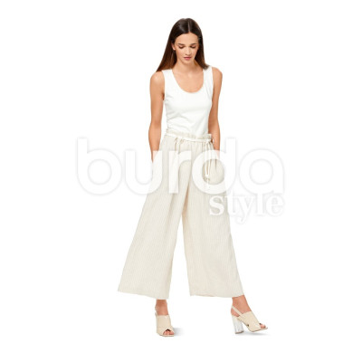 Střih Burda číslo 6544 kalhoty se širokými nohavicemi, široké kalhoty, letní lněné kalhoty