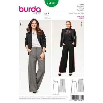 Střih Burda číslo 6470 kalhoty se širokými nohavicemi Marlene