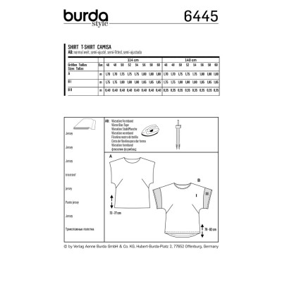 Střih Burda číslo 6445 jednoduché tričko pro plnoštíhlé