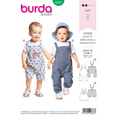 Střih Burda číslo 9337 dětské laclové kalhoty, lacláče