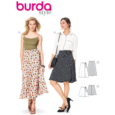 Střih Burda 6340, návod na šití: zavinovací sukně, dlouhá letní sukně