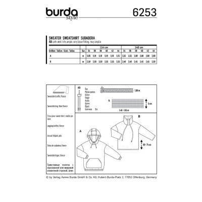 Střih Burda číslo 6253 volná mikina s kapucí, mikina s vysokým límcem