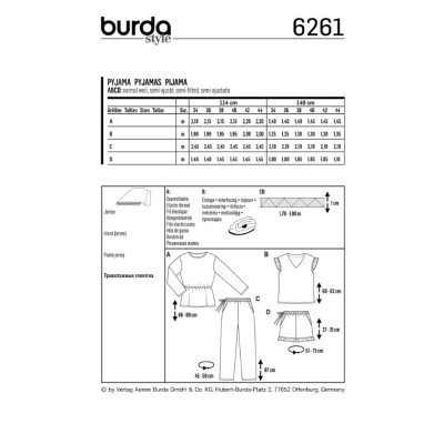 Střih Burda číslo 6261 pyžamo, domácí oblečení