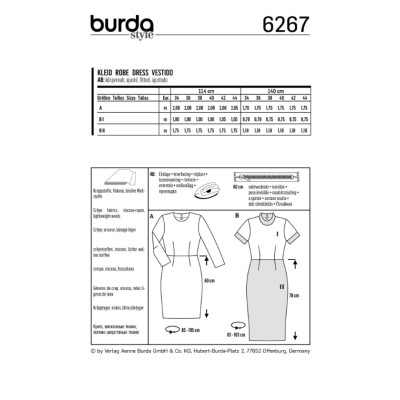 Střih Burda číslo 6267 pouzdrové šaty