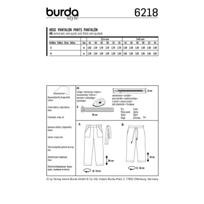 Střih Burda číslo 6218 letní kalhoty, lněné kalhoty pro plnoštíhlé