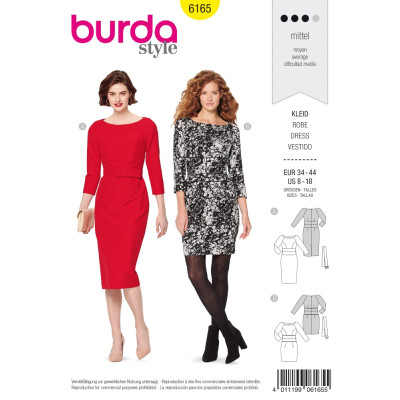 Střih Burda číslo 6165 pouzdrové šaty