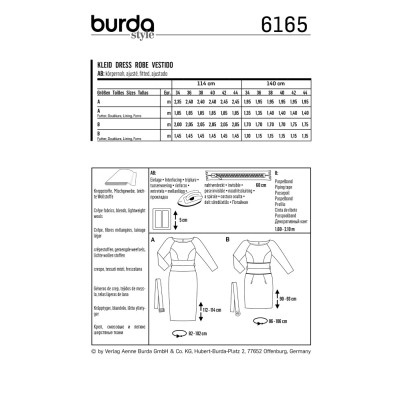 Střih Burda číslo 6165 pouzdrové šaty