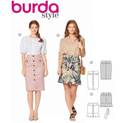 Střih Burda 6137, návod na šití: úzká sukně s knoflíkovou légou, džínová sukně