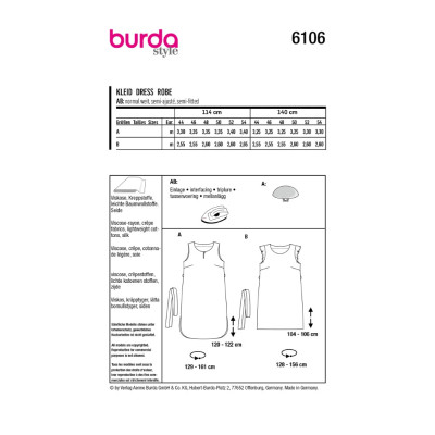 Střih Burda číslo 6106 šaty bez rukávů pro plnoštíhlé