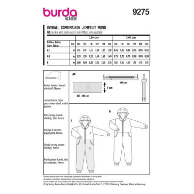 Střih Burda 9275, návod k šití: dětský teplákový overal, kombinéza