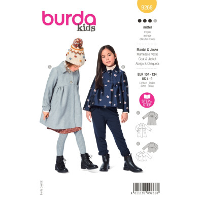 Střih Burda 9268, návod k šití: dětský vlněný kabát
