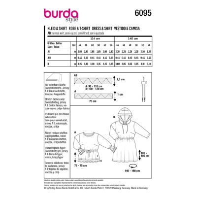 Střih Burda 6095, návod k šití: mikinové šaty pro plnoštíhlé, mikina