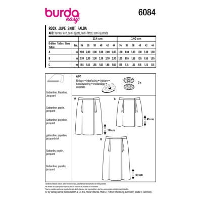 Střih Burda 6084, návod k šití: zavinovací sukně