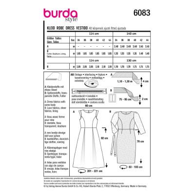 Střih Burda 6083, návod k šití: šaty s rozšířenou sukní, pouzdrové krajkové šaty