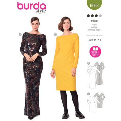 Střih Burda 6068, návod k šití: pouzdrové šaty s výstřihem na zádech, plesové šaty