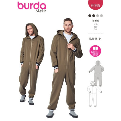 Střih Burda 6065, návod k šití: pánská tepláková souprava, overal